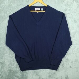 Heather & Tweed Sweater Mens XL Navy Blue 100% 2-Ply Cashmere V-Neck Pullover